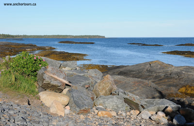 Blue Rocks fishing village near Lunenburg, Nova Scotia. Shoreline view