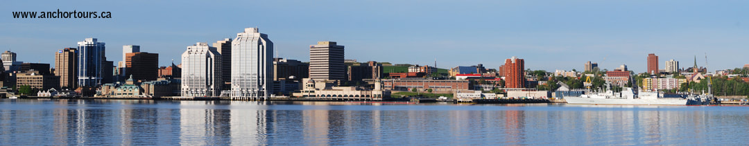 A panorama of the Halifax waterfront with CFB Halifax and Halifax Citadel in the background.