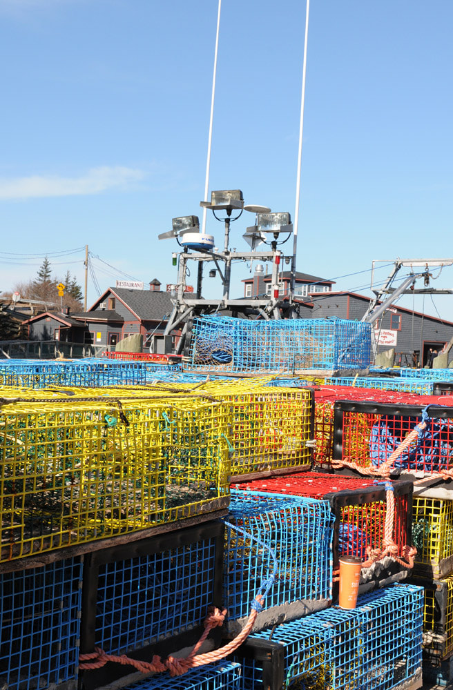 Lobster traps waiting to be put to sea in Halls Harbor.