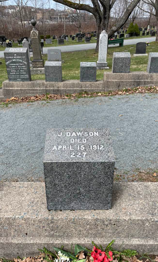 Titanic victim J Dawson, buried in Fairview Lawn Cemetery, Halifax, Nova Scotia.

Some believe J Dawson was the inspiration behind James Cameron's lead character, Jack Dawson, in Cameron's blockbuster film, "Titanic".