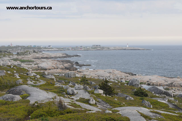 Peggy's Cove, seen from the vantage point of the Swissair Flight 111 Memorial.