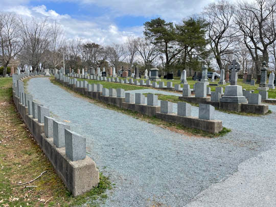 Rows 4, 3, and 2, of Titanic graves at Fairview Lawn Cemetery, Halifax, Nova Scotia